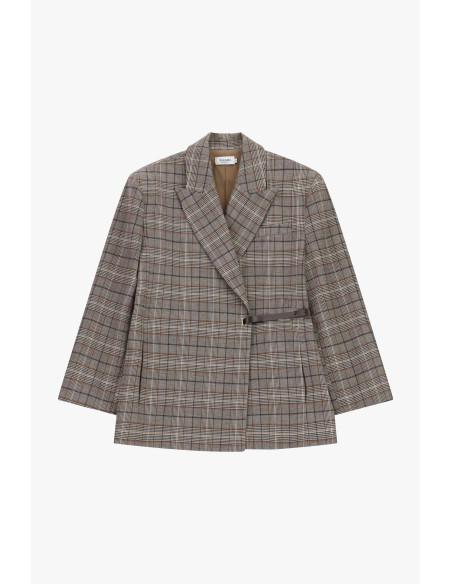 Oversized Checkered Blazer with Side Belt Please