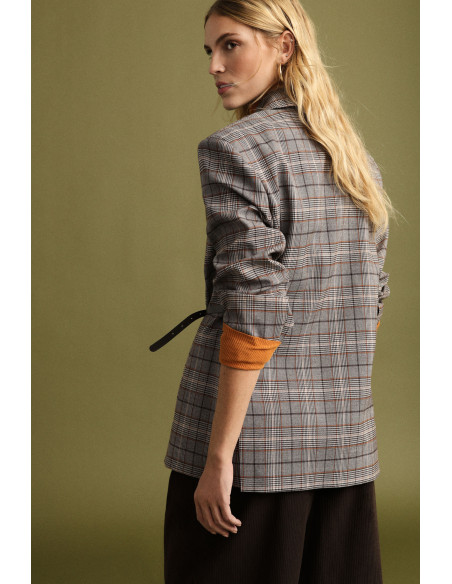 Oversized Checkered Blazer with Side Belt Please