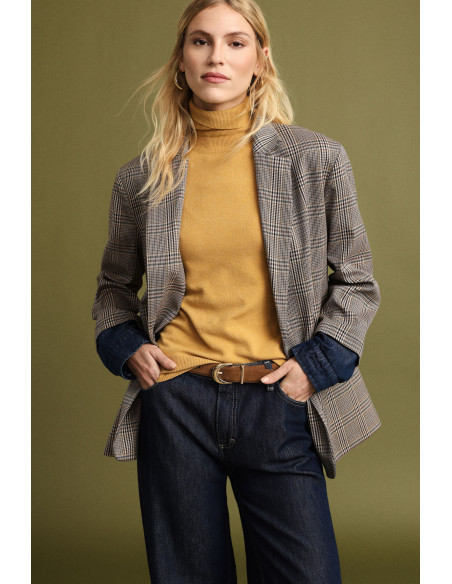 Blazer à carreaux avec revers en denim Please