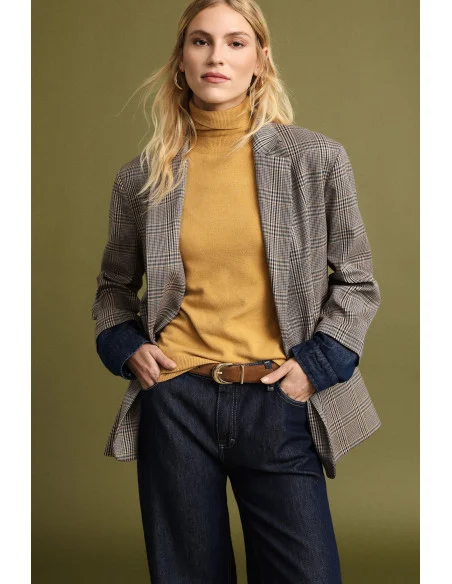 Checked Blazer With Denim Lapels Please