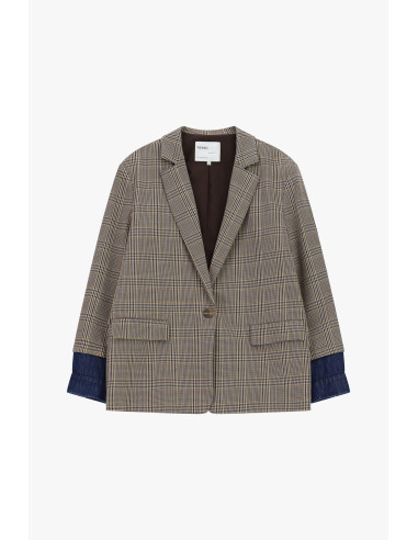Blazer à carreaux avec revers en denim Please