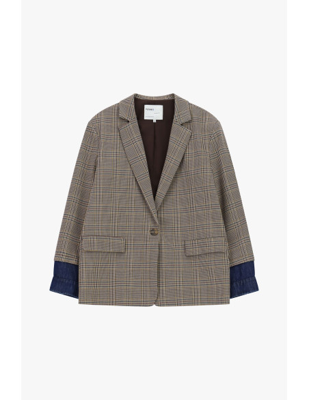 Blazer à carreaux avec revers en denim Please