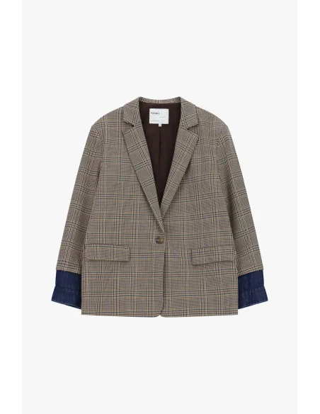 Checked Blazer With Denim Lapels Please