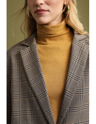 Checked Blazer With Denim Lapels Please