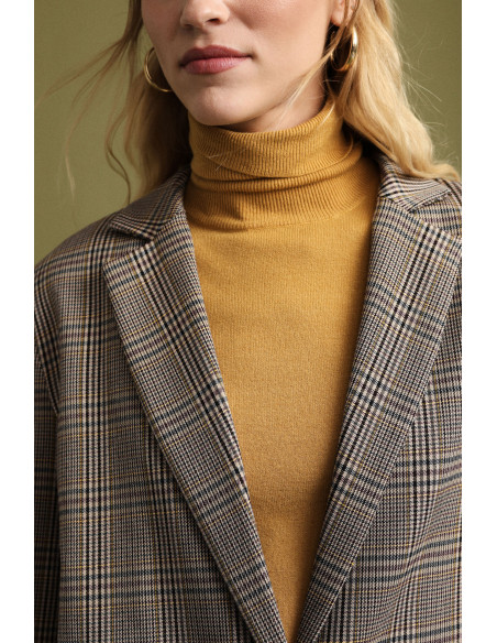 Blazer à carreaux avec revers en denim Please