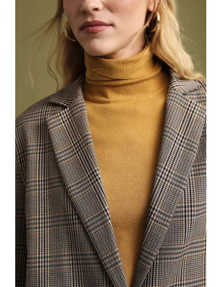 Checked Blazer With Denim Lapels Please