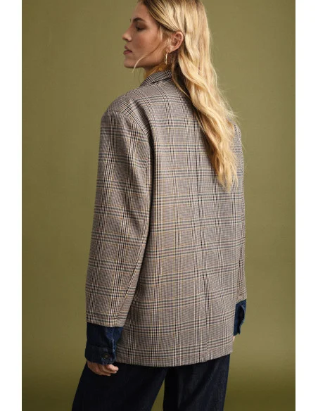 Checked Blazer With Denim Lapels Please