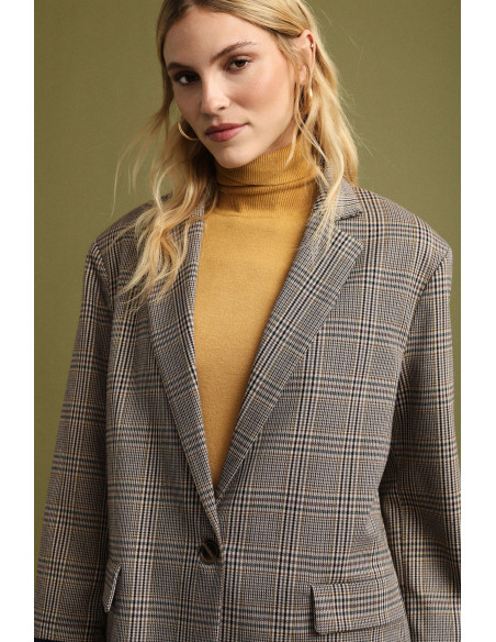 Blazer à carreaux avec revers en denim Please
