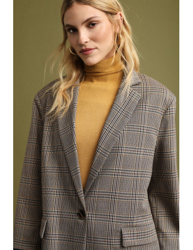 Blazer à carreaux avec revers en denim Please