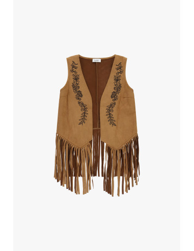 Gilet Senza Maniche Con Frange E Ricamo Please