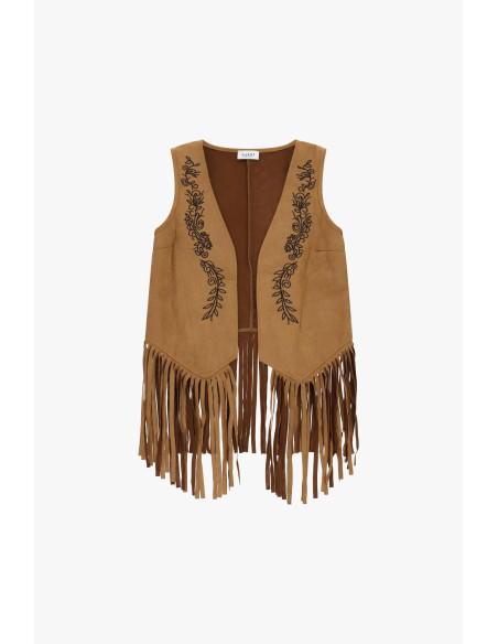 Gilet Senza Maniche Con Frange E Ricamo Please