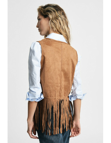 Gilet Senza Maniche Con Frange E Ricamo Please
