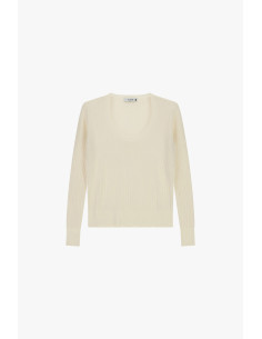 Pull côtelé à col rond et manches longues Please - Crème 2