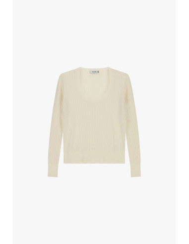 Pull côtelé à col rond et manches longues Please - Crème