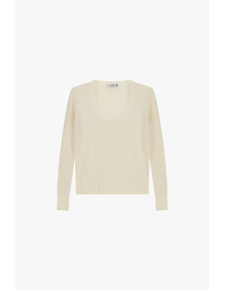 Pull côtelé à col rond et manches longues Please - Crème