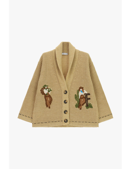 Button-Front Cardigan with Western Motifs Please