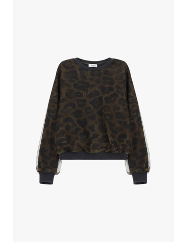 Animal Print Sweatshirt Round Neck Long Sleeves Please