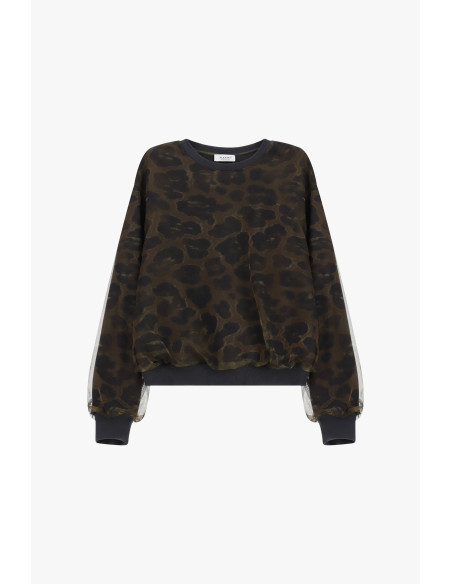 Animal Print Sweatshirt Round Neck Long Sleeves Please