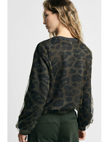 Animal Print Sweatshirt Round Neck Long Sleeves Please