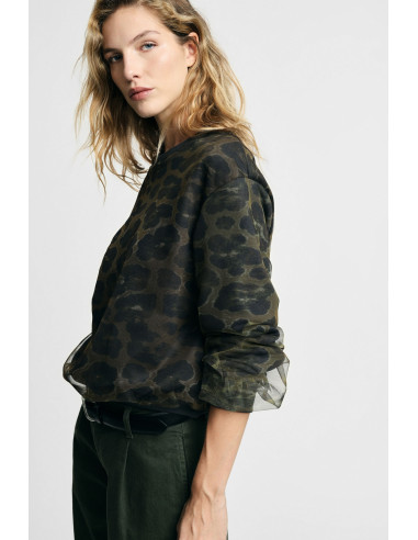 Animal Print Sweatshirt Round Neck Long Sleeves Please