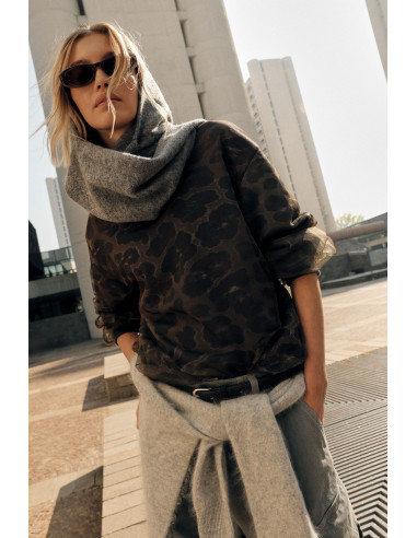 Animal Print Sweatshirt Round Neck Long Sleeves Please
