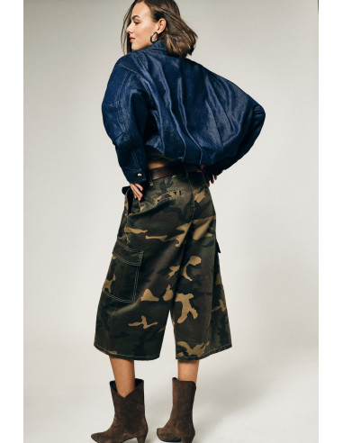 Camouflage Print Cargo Bermuda Shorts with Side Pockets Please