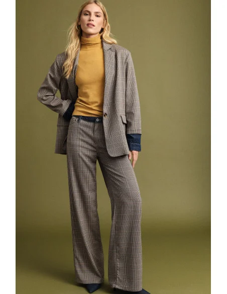 Pantaloni Palazzo Con Fantasia A Quadri E Vita Alta Please
