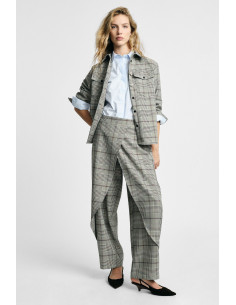 Palazzo Trousers with Checkered Pattern and Layered Details Please