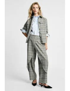 Pantalon palazzo à motif à carreaux et détails superposés Please