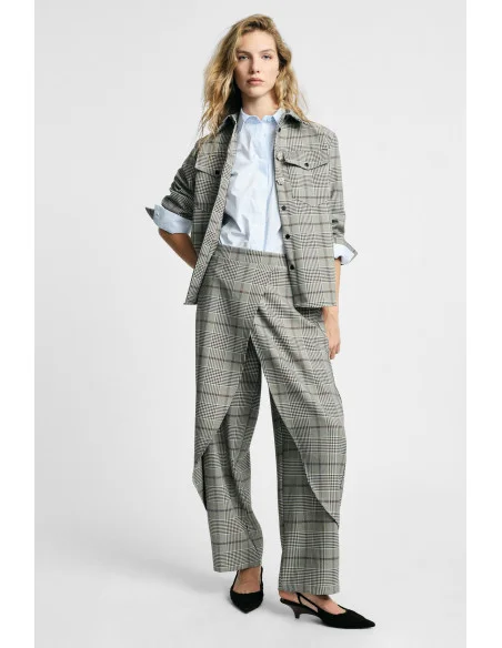 Pantalon palazzo à motif à carreaux et détails superposés Please