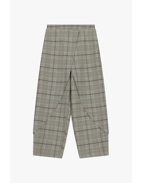 Pantalon palazzo à motif à carreaux et détails superposés Please