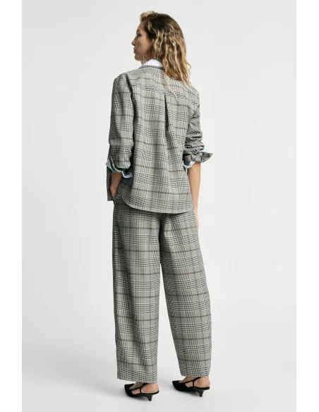 Pantalon palazzo à motif à carreaux et détails superposés Please