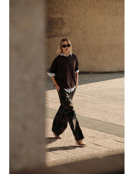 Wide Cargo Trousers with Camouflage Print Please