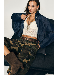 Cropped Denim Jacket with Zip and Wide Sleeves Please