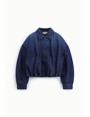 Cropped Denim Jacket with Zip and Wide Sleeves Please