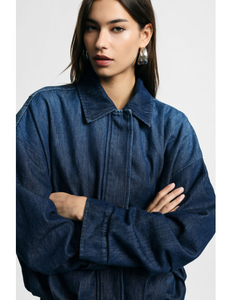 Cropped Denim Jacket with Zip and Wide Sleeves Please