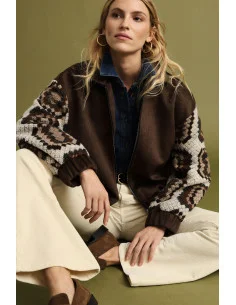 Bomber Jacket with Braided-Effect Sleeves and Zip Please
