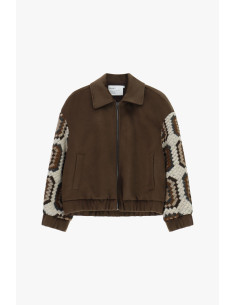 Bomber Jacket with Braided-Effect Sleeves and Zip Please 2