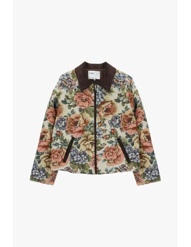 Floral Print Bomber Jacket with Zip Please