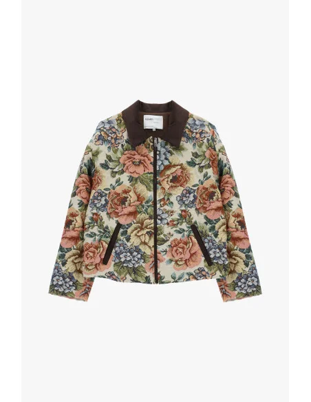 Floral Print Bomber Jacket with Zip Please