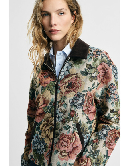 Blouson bomber à motif floral avec fermeture éclair Please
