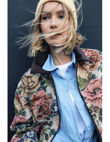 Blouson bomber à motif floral avec fermeture éclair Please