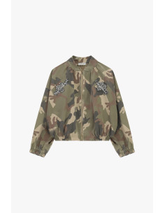 Bomber court à imprimé camouflage avec broderies bijoux Please 2
