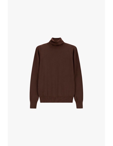 Regular-Fit Turtleneck Sweater with Ribbed Trim Please - Brown