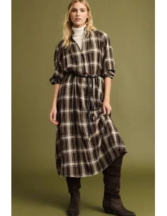 Long Checked Dress with Adjustable Belt Please