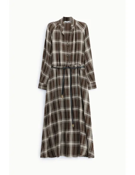 Long Checked Dress with Adjustable Belt Please