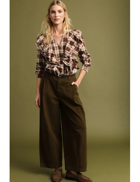 Pantalon palazzo taille haute à pinces Please - Kaki