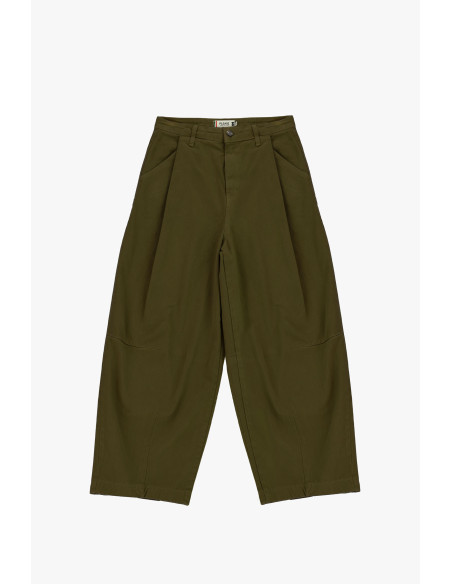 High-Waisted Palazzo Trousers with Pleats Please - Khaki
