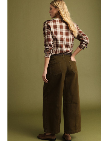 Pantaloni Palazzo Vita Alta Con Pinces Please - Kaki