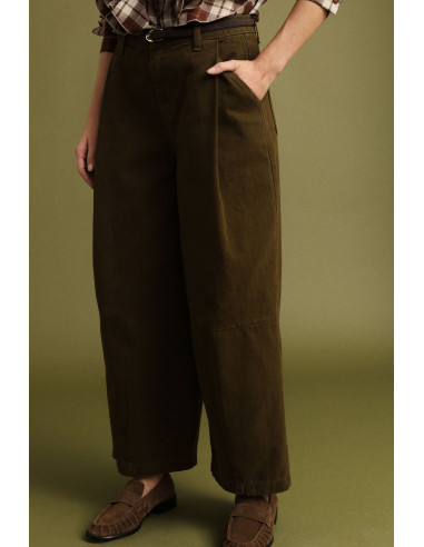 Pantaloni Palazzo Vita Alta Con Pinces Please - Kaki